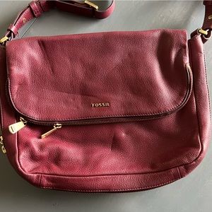Fossil leather satchel purse - burgundy